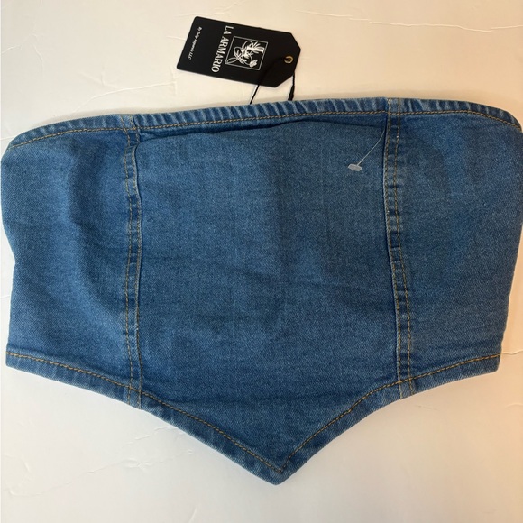 Denim Strapless Bandana Crop Top - Blue - Picture 9 of 9
